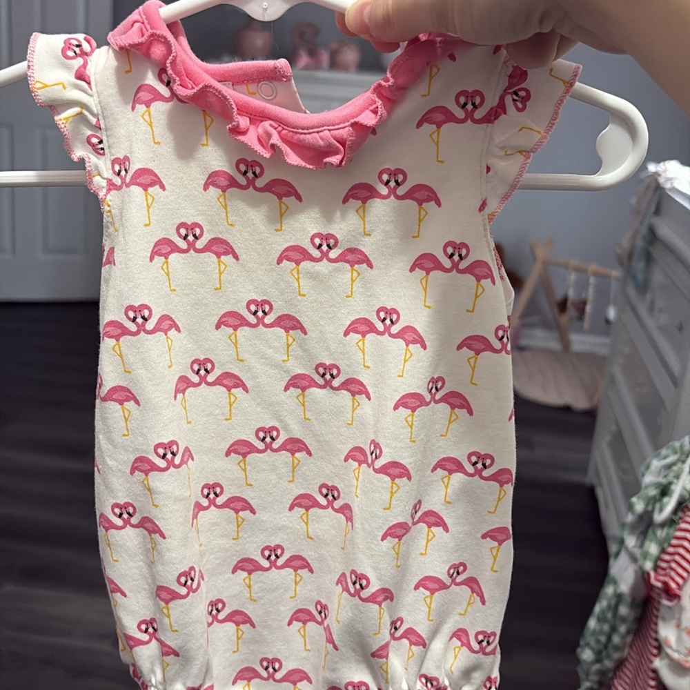 Pink Flamingo Print Baby Romper